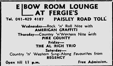 Fergie's Elbow Room ad 1977